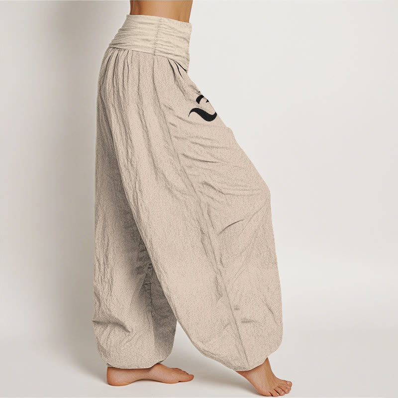 Buddha Stones Blooming Lotus Om Symbol Pattern Women's Elastic Waist Harem Pure Cotton Pants