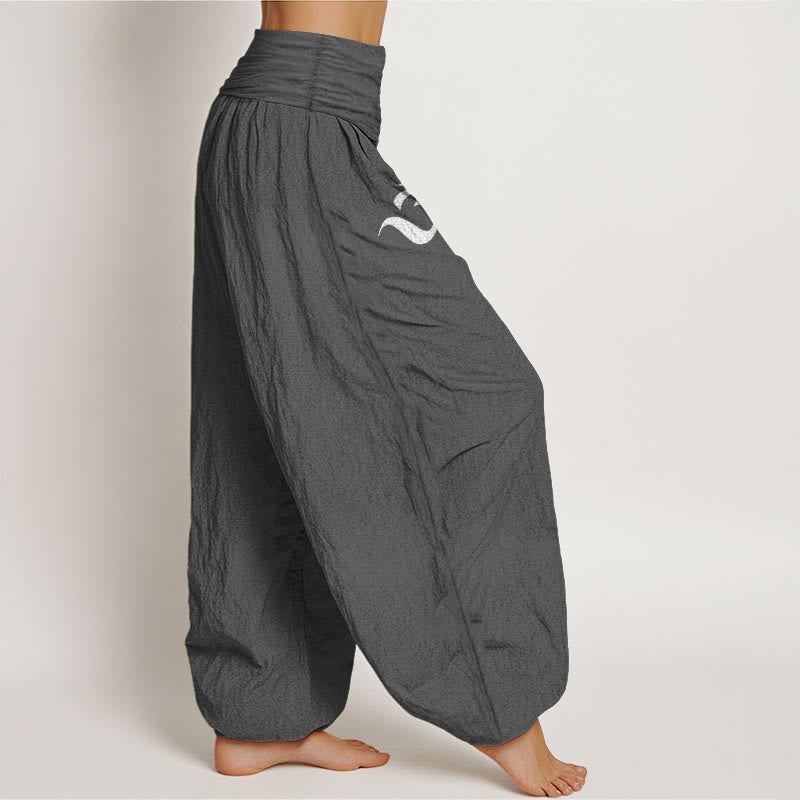 Buddha Stones Blooming Lotus Om Symbol Pattern Women's Elastic Waist Harem Pure Cotton Pants