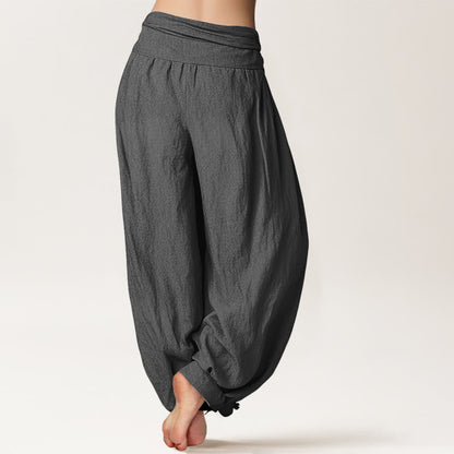 Buddha Stones Blooming Lotus Om Symbol Pattern Women's Elastic Waist Harem Pure Cotton Pants