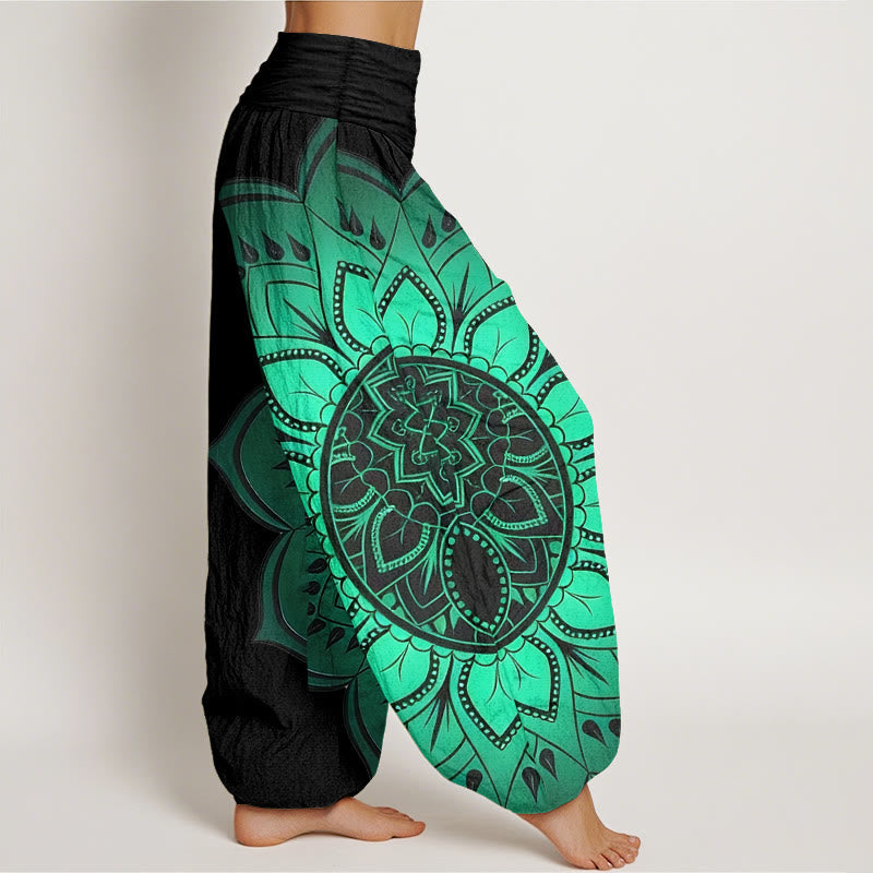 Buddha Stones Cotton Symmetrical Mandala Pattern Women's Elastic Waist Harem Pants