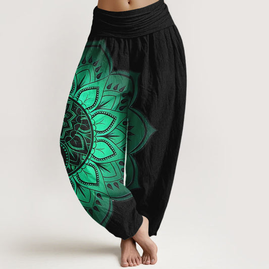 Buddha Stones Cotton Symmetrical Mandala Pattern Women's Elastic Waist Harem Pants