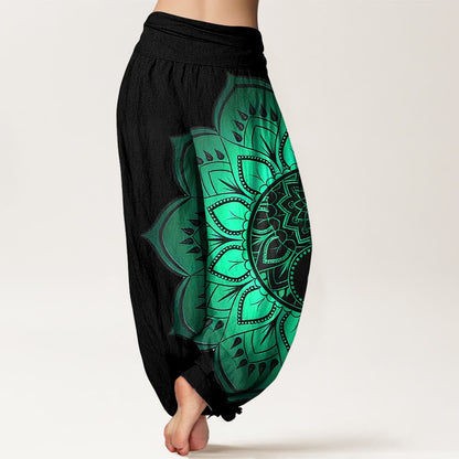 Buddha Stones Cotton Symmetrical Mandala Pattern Women's Elastic Waist Harem Pants