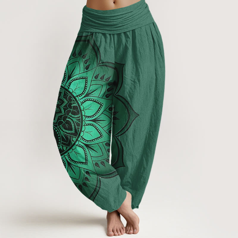 Buddha Stones Cotton Symmetrical Mandala Pattern Women's Elastic Waist Harem Pants