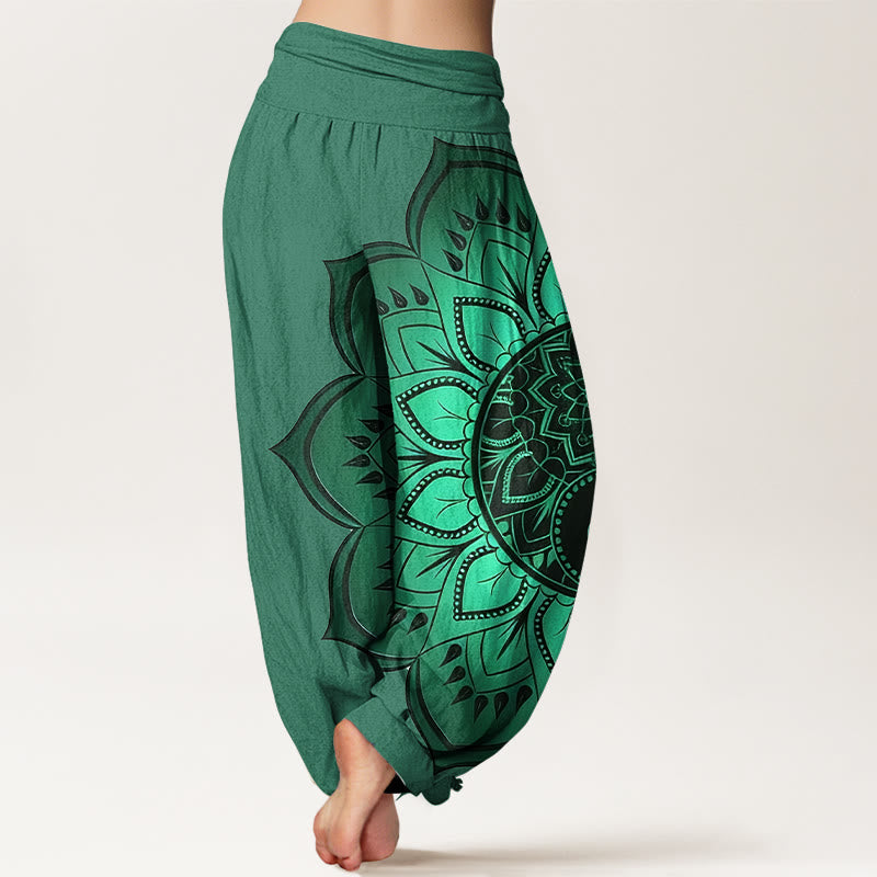Buddha Stones Cotton Symmetrical Mandala Pattern Women's Elastic Waist Harem Pants