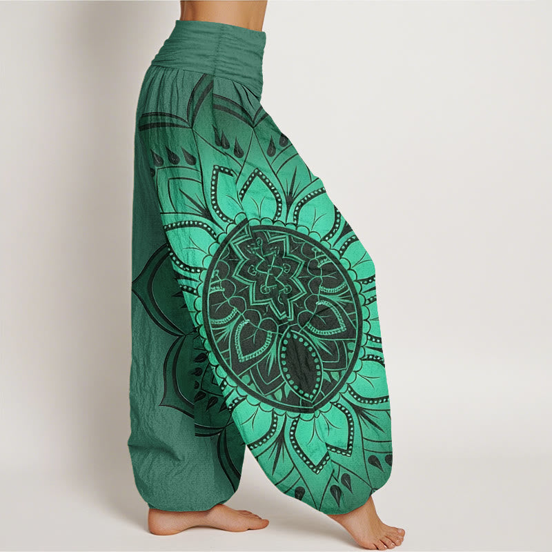 Buddha Stones Cotton Symmetrical Mandala Pattern Women's Elastic Waist Harem Pants