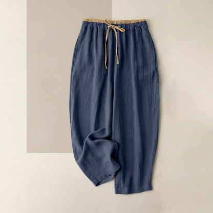 Buddha Stones Casual Solid Color Cotton Linen Drawstring Women's Pants With Pockets