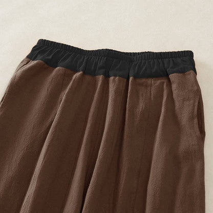 Buddha Stones Color Contrast Corduroy Cotton Women's Thermal Fleece-Lined Harem Pants With Pockets