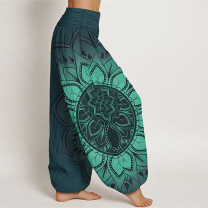 Buddha Stones Cotton Symmetrical Mandala Pattern Women's Elastic Waist Harem Pants