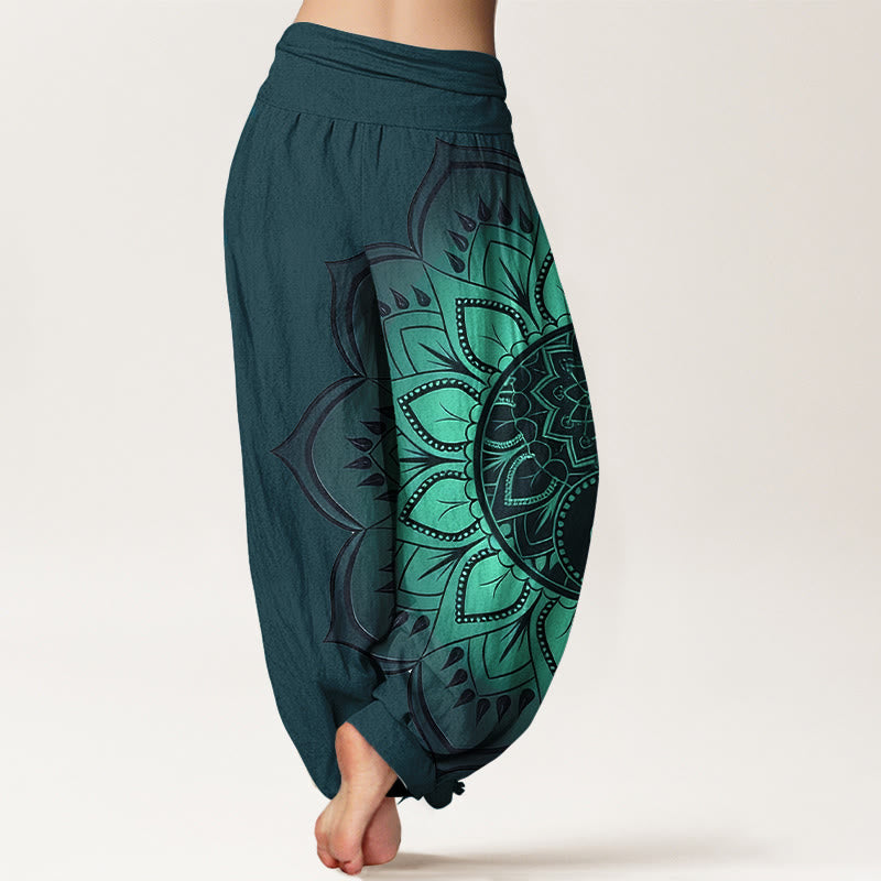 Buddha Stones Cotton Symmetrical Mandala Pattern Women's Elastic Waist Harem Pants