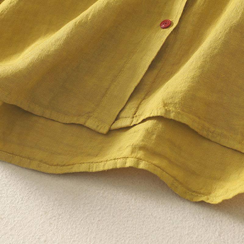 Buddha Stones Summer Plain Red Buttons Short Sleeve Women's Shirt