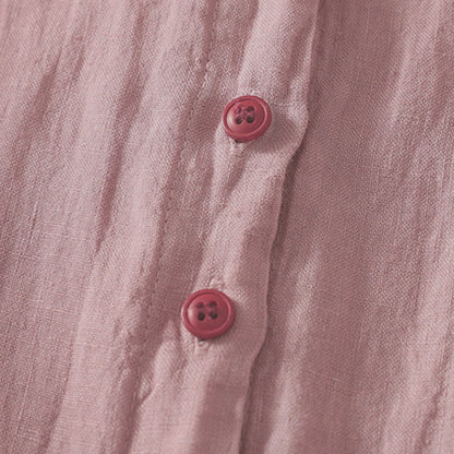 Buddha Stones Summer Plain Red Buttons Short Sleeve Women's Shirt