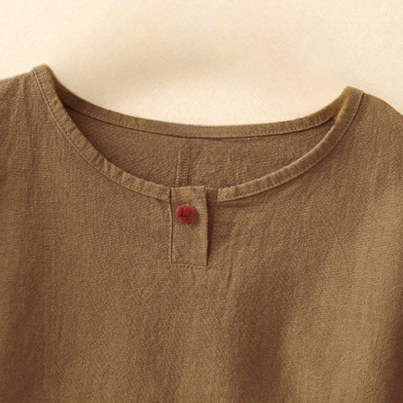 Buddha Stones Casual Plain  Women's Crew Neck Design Loose Half Sleeve T-shirt