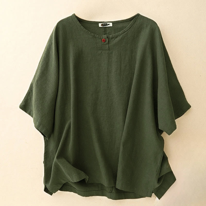Buddha Stones Casual Plain  Women's Crew Neck Design Loose Half Sleeve T-shirt