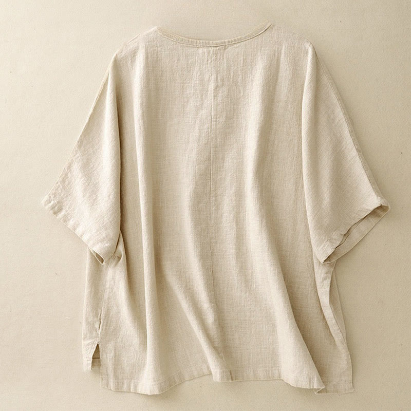 Buddha Stones Casual Plain  Women's Crew Neck Design Loose Half Sleeve T-shirt