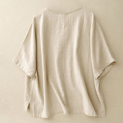 Buddha Stones Casual Plain  Women's Crew Neck Design Loose Half Sleeve T-shirt