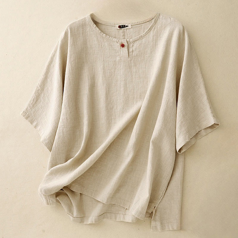 Buddha Stones Casual Plain  Women's Crew Neck Design Loose Half Sleeve T-shirt