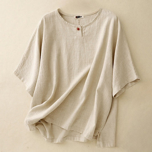 Buddha Stones Casual Plain  Women's Crew Neck Design Loose Half Sleeve T-shirt
