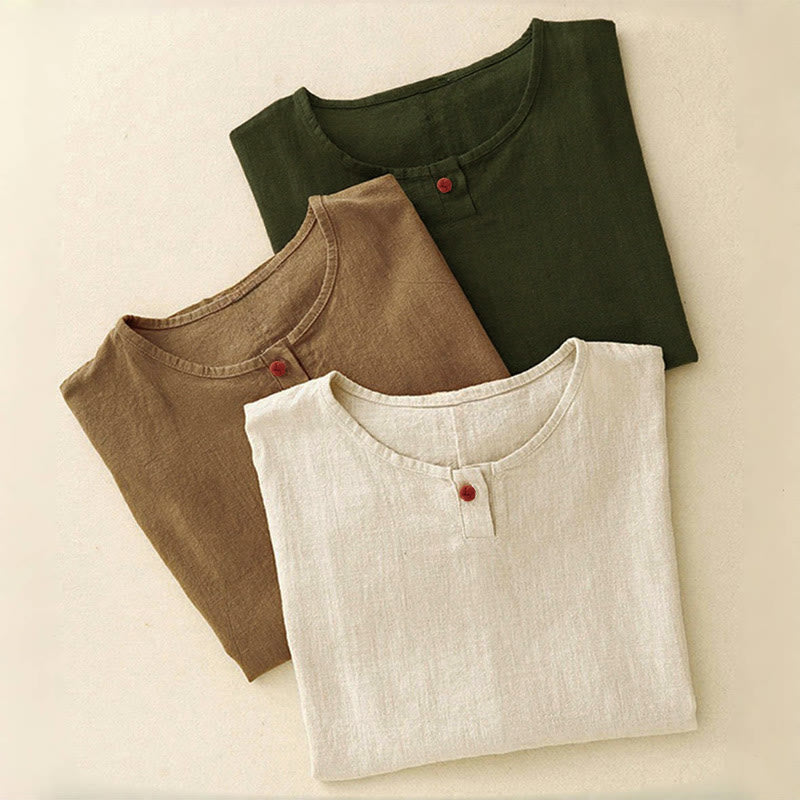 Buddha Stones Casual Plain  Women's Crew Neck Design Loose Half Sleeve T-shirt