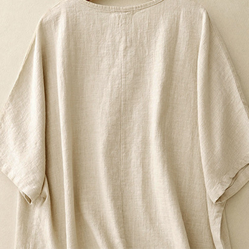 Buddha Stones Casual Plain  Women's Crew Neck Design Loose Half Sleeve T-shirt