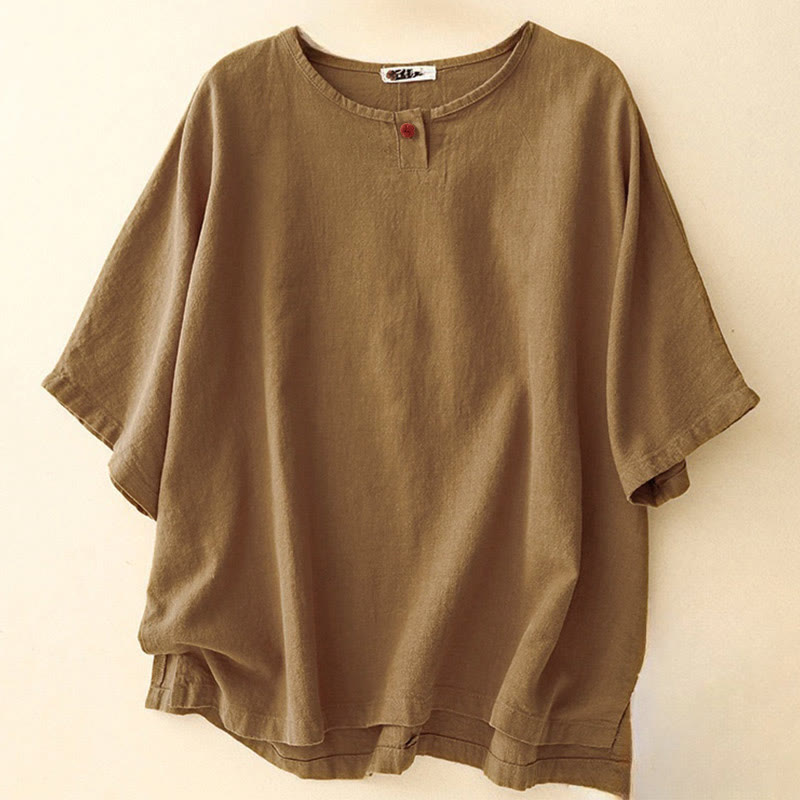 Buddha Stones Casual Plain  Women's Crew Neck Design Loose Half Sleeve T-shirt