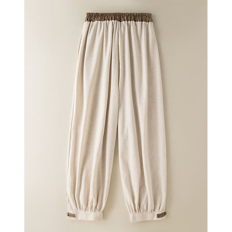 Buddha Stones Plain Cotton Drawstring Women's Harem Pants With Pockets