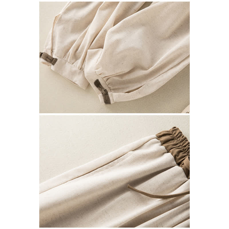Buddha Stones Plain Cotton Drawstring Women's Harem Pants With Pockets