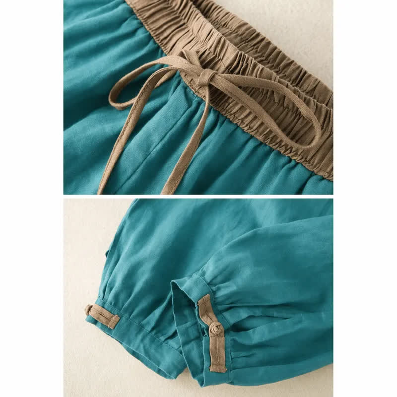 Buddha Stones Plain Cotton Drawstring Women's Harem Pants With Pockets
