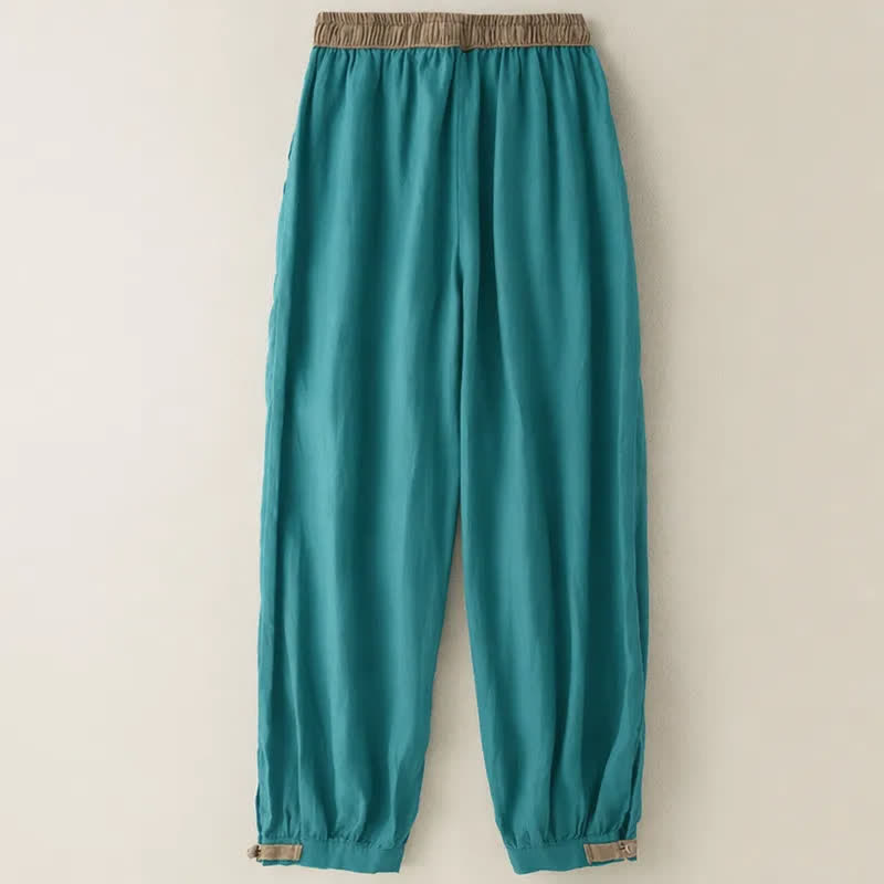 Buddha Stones Plain Cotton Drawstring Women's Harem Pants With Pockets