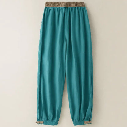 Buddha Stones Plain Cotton Drawstring Women's Harem Pants With Pockets