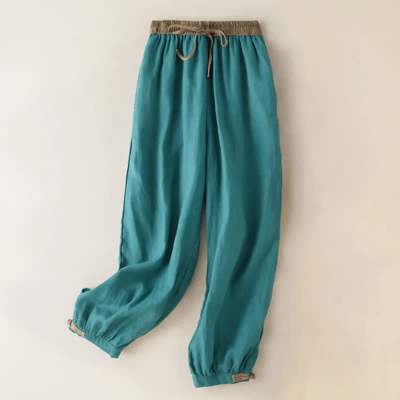 Buddha Stones Plain Cotton Drawstring Women's Harem Pants With Pockets