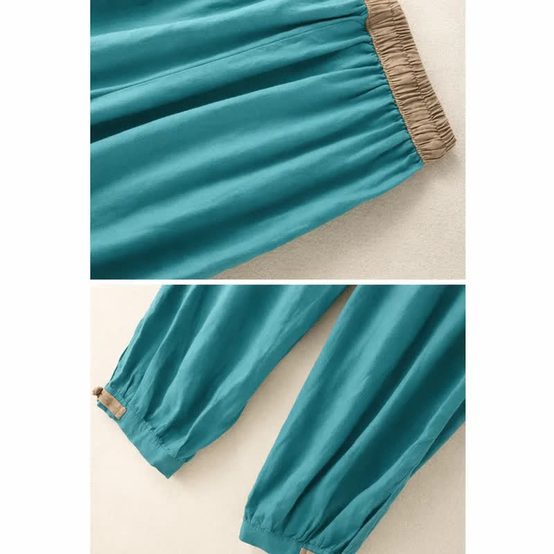 Buddha Stones Plain Cotton Drawstring Women's Harem Pants With Pockets