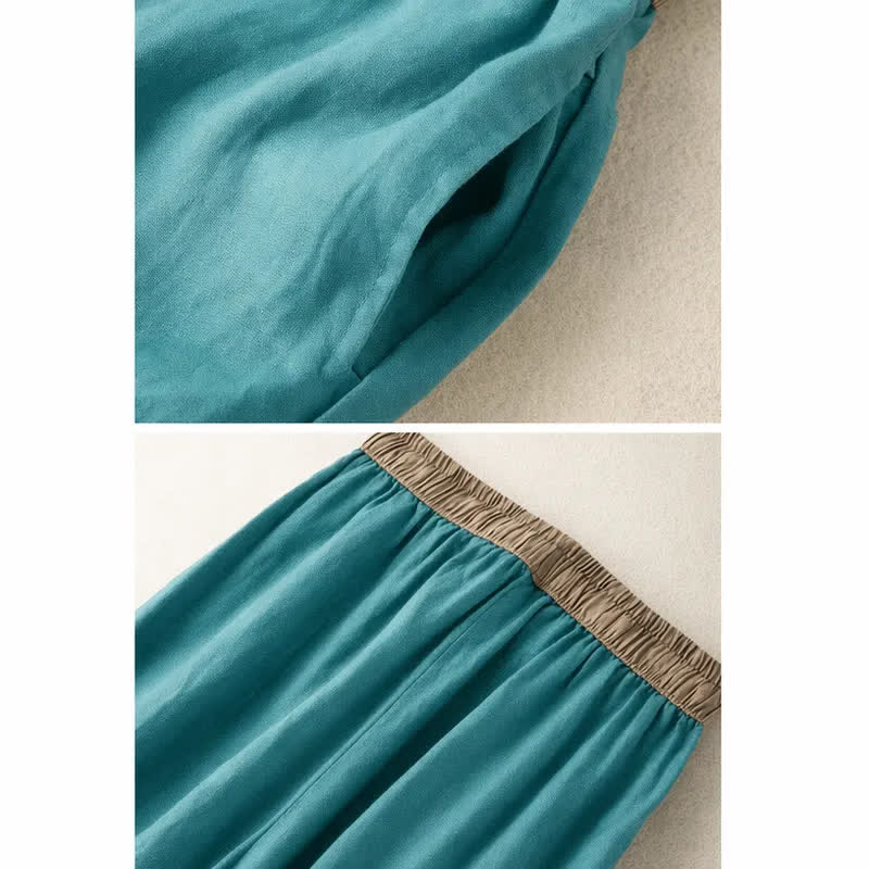 Buddha Stones Plain Cotton Drawstring Women's Harem Pants With Pockets