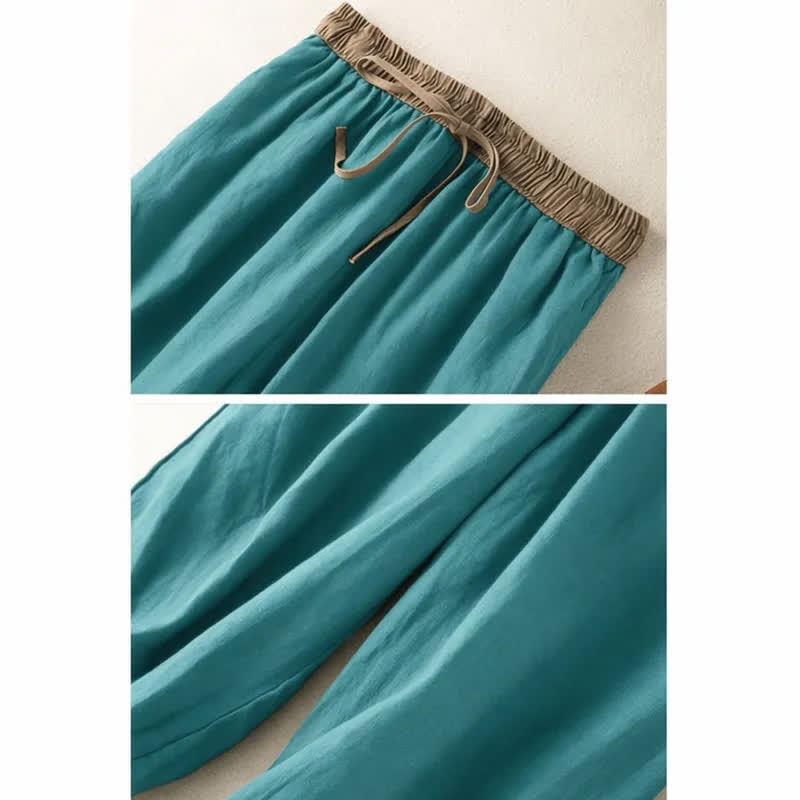 Buddha Stones Plain Cotton Drawstring Women's Harem Pants With Pockets