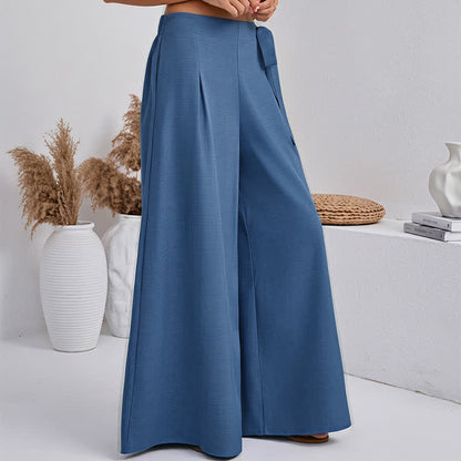 Buddha Stones Spring Casual Retro Plain Drawstring Women's Wide Leg Pants With Pockets