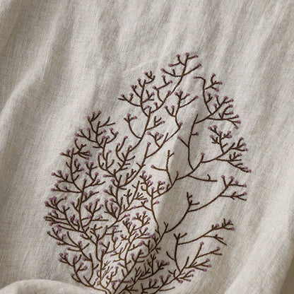 Buddha Stones Casual Embroidery Tree Drawstring Women's Crew Neck Design Half Sleeve T-Shirt