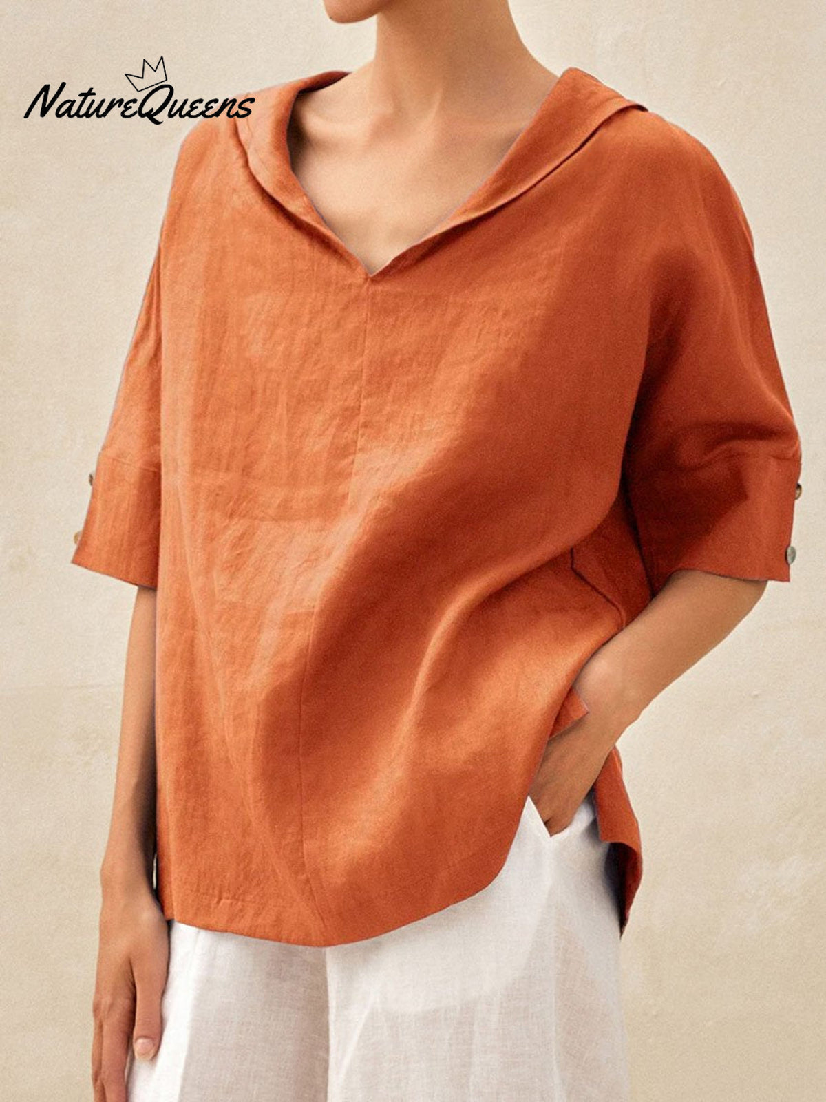 Women's Casual Linen V-neck Shirt