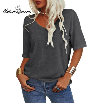 Women's Solid Color V-Neck T-shirt