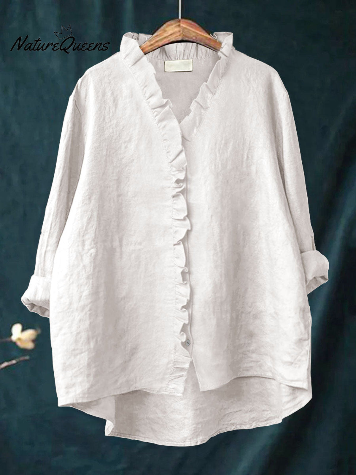 Women's Casual Cotton And Linen Ruffle Shirt