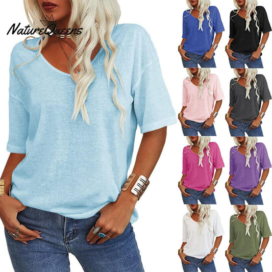 Women's Solid Color V-Neck T-shirt