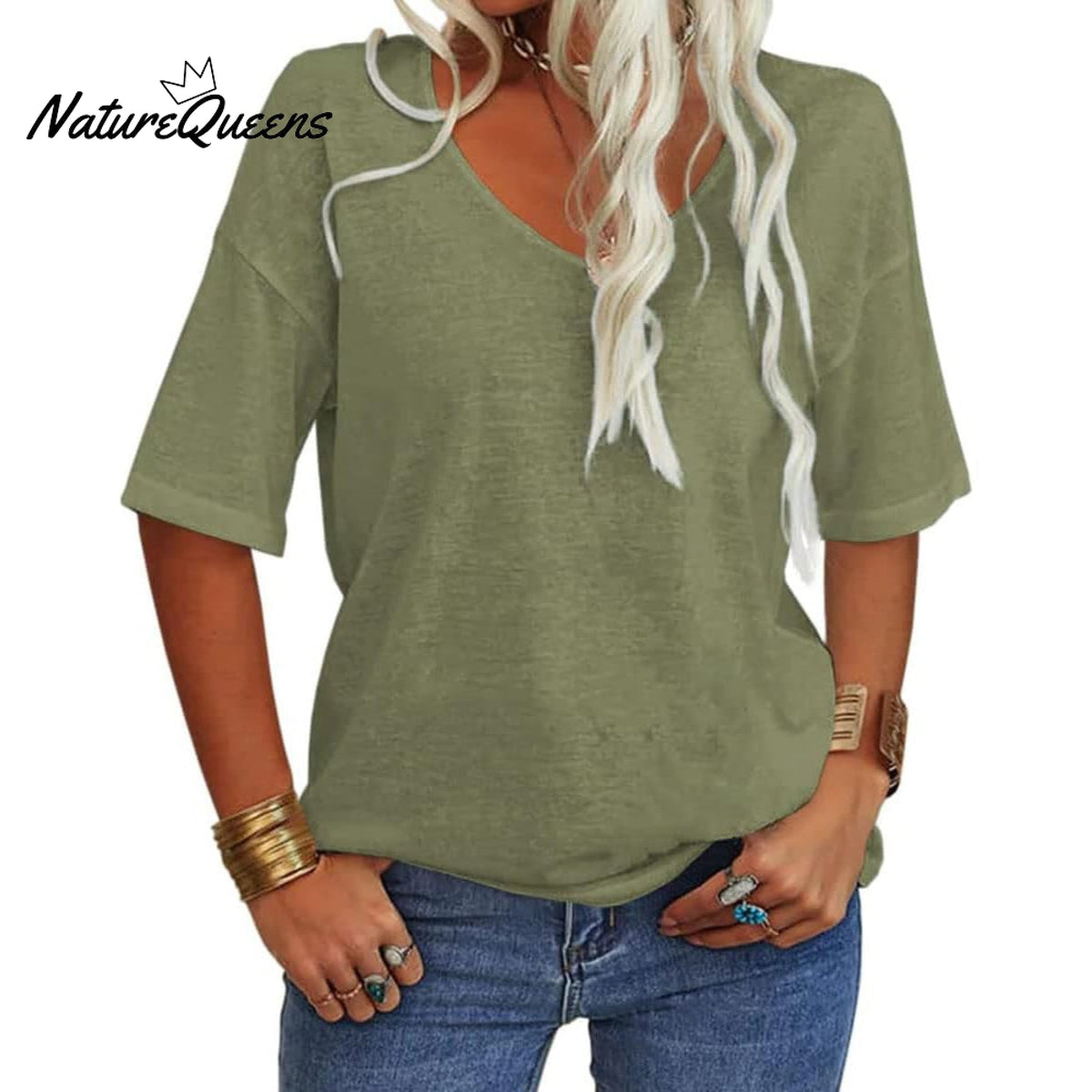 Women's Solid Color V-Neck T-shirt