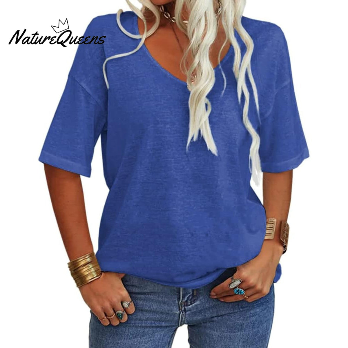 Women's Solid Color V-Neck T-shirt