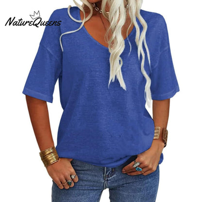 Women's Solid Color V-Neck T-shirt