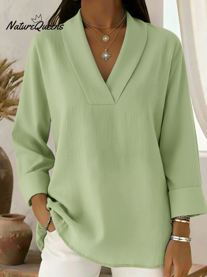 Vintage And Elegant Shawl Collar Linen Shirt