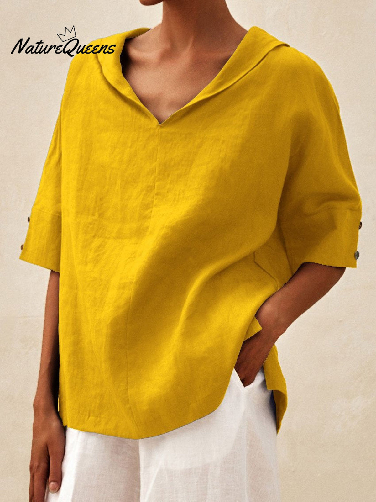 Women's Casual Linen V-neck Shirt