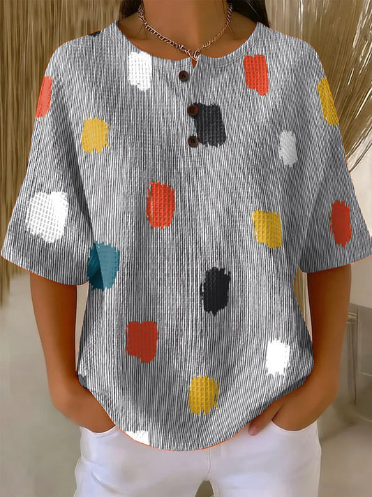Women's Striped Art Pattern Print Casual Waffle Cotton Shirt