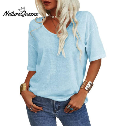 Women's Solid Color V-Neck T-shirt