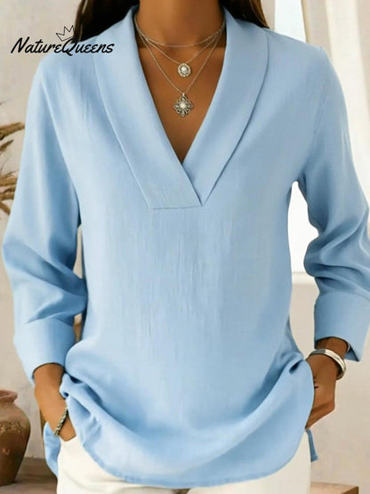 Vintage And Elegant Shawl Collar Linen Shirt