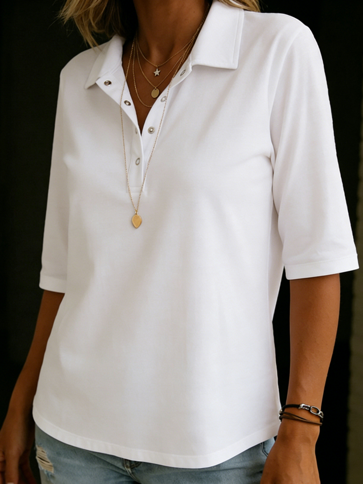 Casual Cozy Polo Collar 100% Cotton Half-sleeve T-shirt