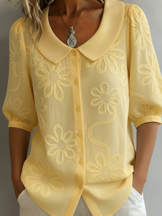 Vintage Peter Pan Collar Embroidered Floral Shirt